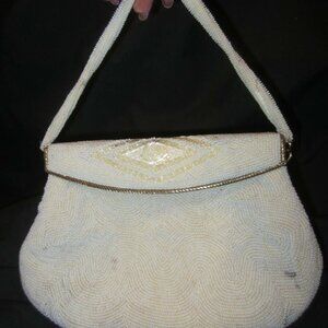 K&G CHARLET white beaded purse handbag VINTAGE Japan